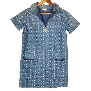 Manoush Paris Dress Size 8 40  Blue Floral Embroidered Denim Mini Mod Retro